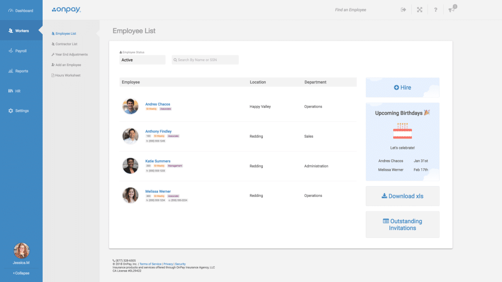 OnPay Employee List Jessica Miles