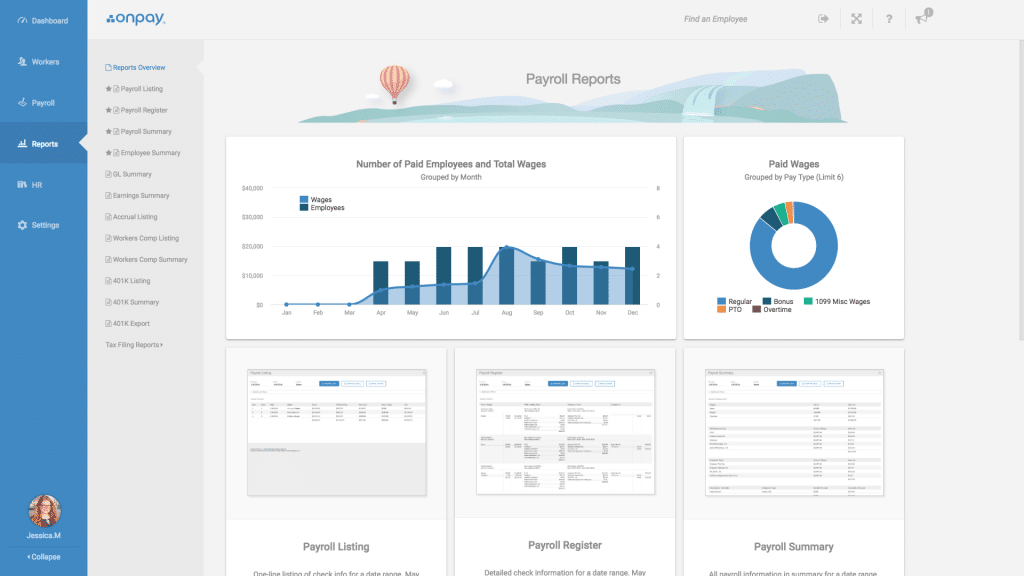 OnPay Reports Dashboard Jessica Miles
